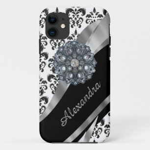 Chic girly vintage damask personalised Case-Mate iPhone case