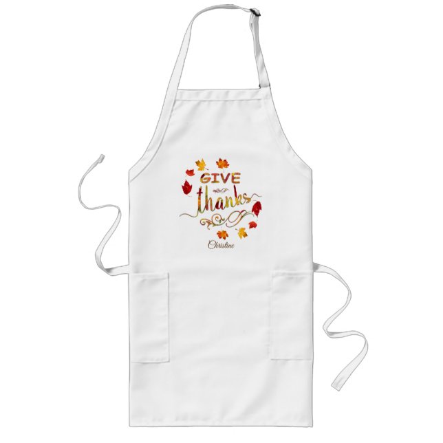 Chic Give Thanks Fall Rustic Thanksgiving Monogram Long Apron (Front)