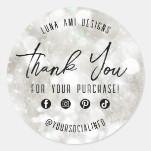Chic Glam Elegant Diamond Crystal Thank You Order Classic Round Sticker