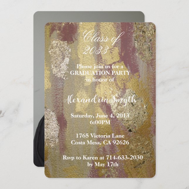Chic Glam Gold Clay Pink Graduation Your Photo Invitation (Front/Back)