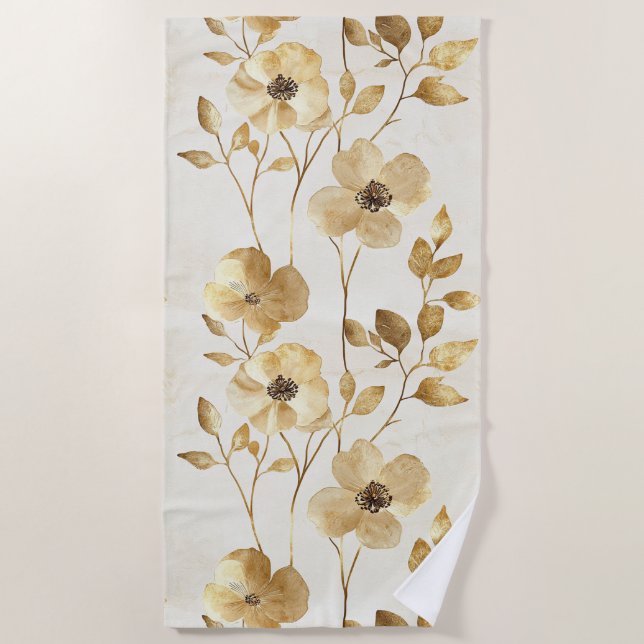 Chic Glam Gold Flowers  Beach Towel (Front)