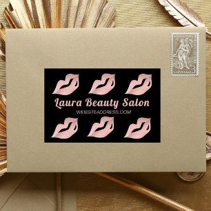 Chic Glam Gold Rose Lips & Black Branded Salon Rectangular Sticker