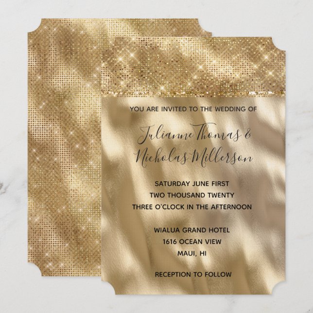 Chic Glam Gold Sparkle Wedding  Invitation (Front/Back)