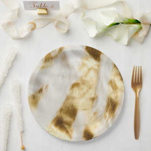Chic Glam Gold White Cowhide Western Paper Plate