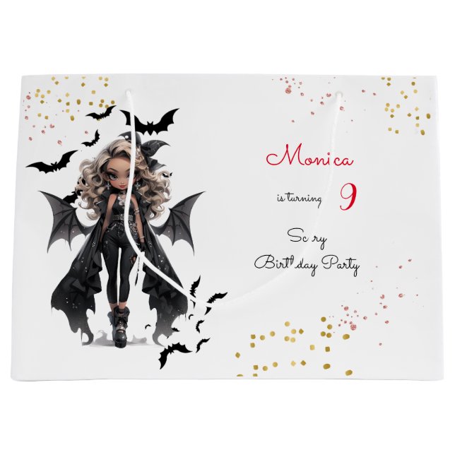 Chic glam gothic scary girl birthday party large gift bag (Front)