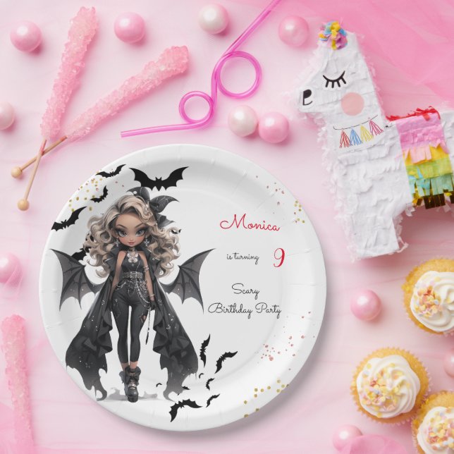 Chic glam gothic scary girl birthday party paper plate (Party)