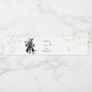 Chic glam gothic scary girl birthday party water bottle label