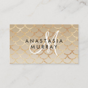 Chic Glam Gray Gold Mermaid Glitter Monogram Name Business Card