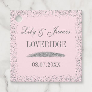 Chic Glam Grey Silver Glitter & Blush Pink Wedding Favour Tags
