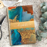 Chic glam marble watercolor gold turquoise orange planner<br><div class="desc">A sparkly, faux gold foil band with your script typography name overlays a rich, gold veined, turquoise blue, and yellow orange watercolor background on this chic, elegant, trendy, custom name yearly planner. Personalise with your name. This planner comes in 2 sizes: small (5.5”x8.5”) and medium (8.5”x11”). Makes a fun and...</div>