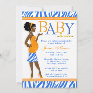 Chic Glam Modern Mum Blue Zebra Baby Shower Invitation