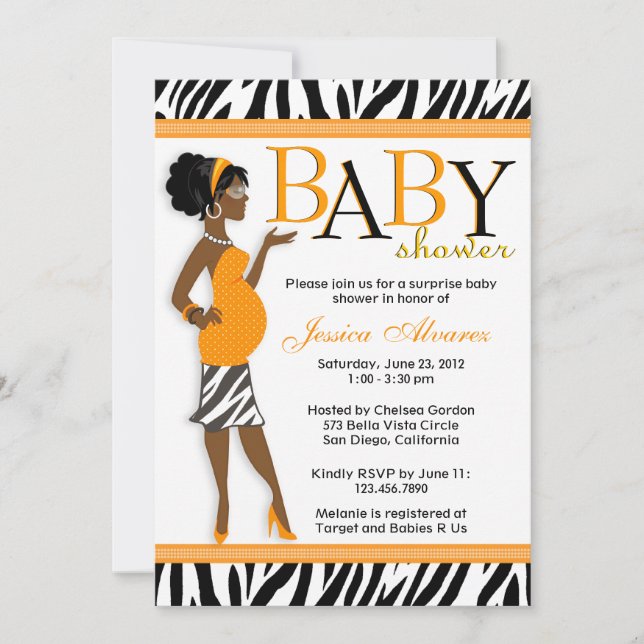 Chic Glam Modern Mum Blue Zebra Baby Shower Invitation (Front)