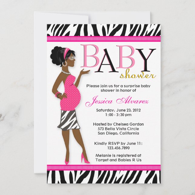 Chic Glam Modern Mum Pink Zebra Baby Shower Invitation (Front)