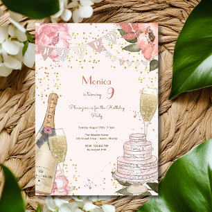 Chic glam pastel sketched birthday party invitation