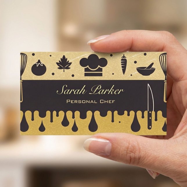 Chic glam Personal Chef Catering Gold Business Card (Creator Uploaded)
