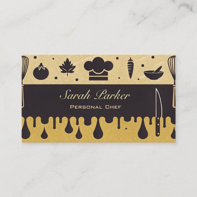 Chic glam Personal Chef Catering Gold Business Card (Front)