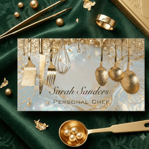 Chic glam Personal Chef Catering Gold Glitter Business Card