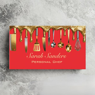 Chic glam Personal Chef Catering Gold Glitter  Business Card