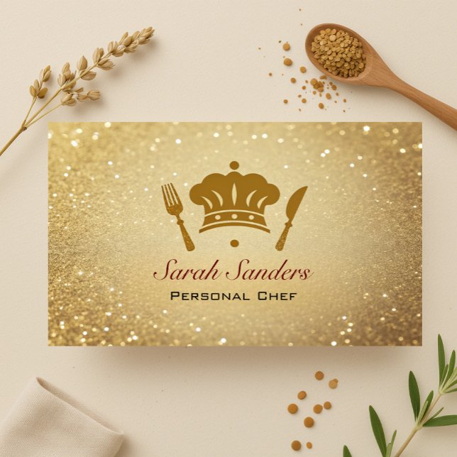 Chic glam Personal Chef Catering Gold Glitter  Business Card (Creator Uploaded)