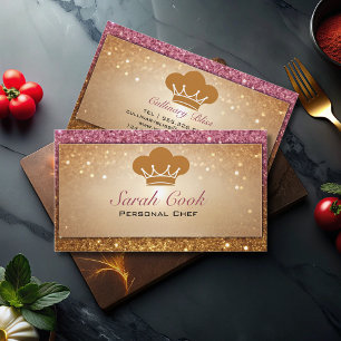 Chic Glam Personal Chef Catering Pink Gold Glitter Business Card