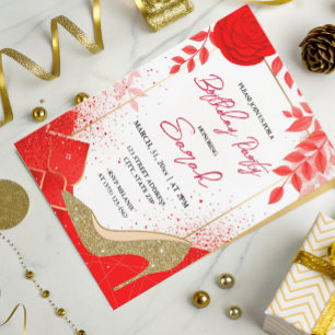chic glam red gold glitter birthday party  invitation