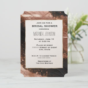 Chic Glam Rose Gold Black Abstract Bridal Shower Invitation