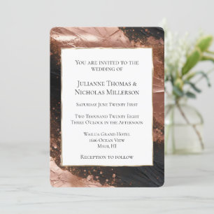 Chic Glam Rose Gold Black Abstract Wedding Invitation