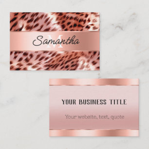 Chic Glam Rose Gold Leopard Monogram Business Card