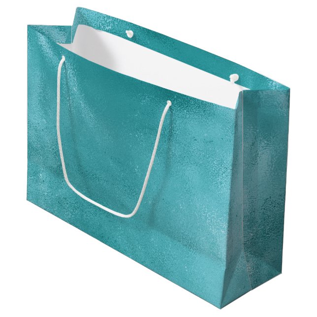 Chic Glam Turquoise Aqua Blue Birthday Large Gift Bag (Front Angled)