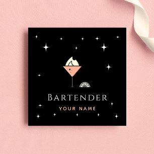 Chic Glamourous Bartender Night Sparkle Club Bar Square Business Card