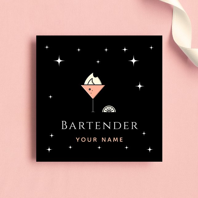 Chic Glamourous Bartender Night Sparkle Club Bar   Square Business Card (Creator Uploaded)