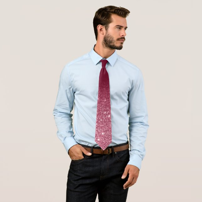 Chic glamourous red burgundy glitter ombre wedding tie (In Situ)