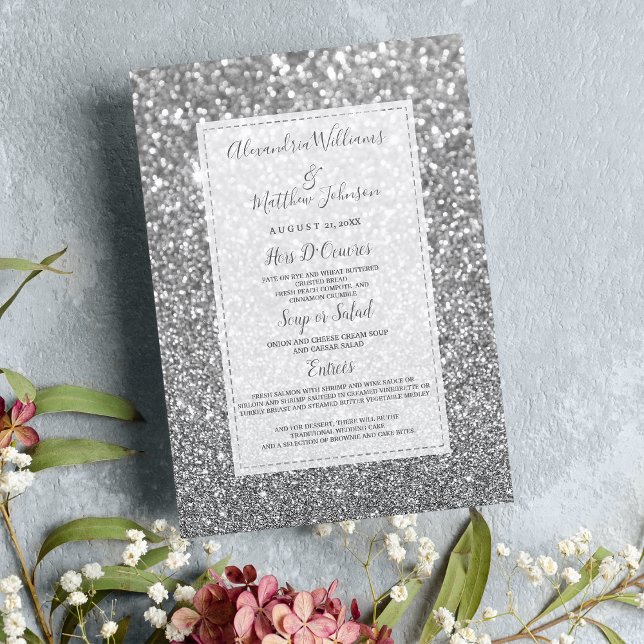 Chic glamourous trendy silver glitter Wedding Menu (Chic glamorous trendy silver glitter Wedding Menu)
