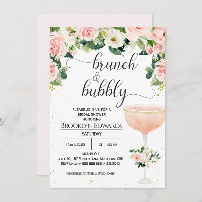 Chic Glass Brunch Bubbly Bridal Shower Invitation (Front/Back)