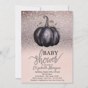 Chic Glitter Bokeh, Pumpkin Baby Shower Invitation