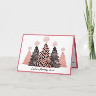 Chic Glitter Christmas Trees Pink Leopard Gray Card