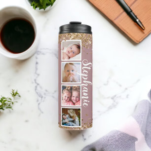 Chic glitter custom name photo collage Tumbler