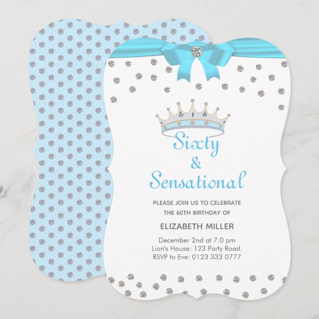Chic Glitter Diamond Crown Sixty & Sensational Invitation (Front/Back)
