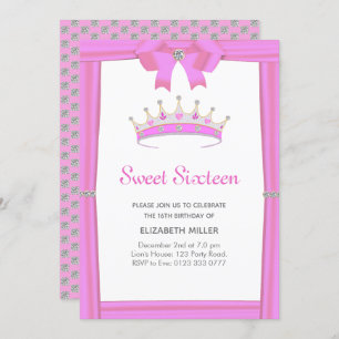 Chic Glitter Diamond Crown Sweet Sixteen Invitation
