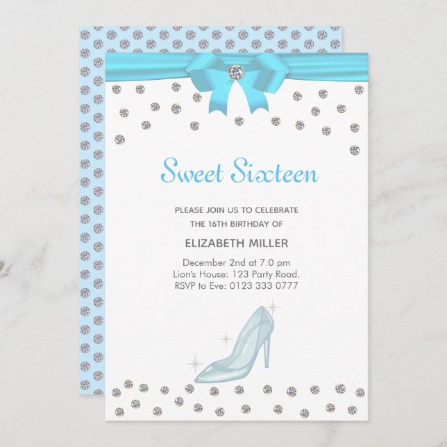Chic Glitter Diamonds Sweet Sixteen on White Invitation (Front/Back)