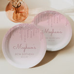 Chic Glitter Drip 30th Birthday Party Pink Paper Plate<br><div class="desc">These chic,  elegant 30th birthday party paper plates feature a sparkly pink faux glitter drip border and pink ombre background. Personalise them with the guest of honour's name in rose handwriting script,  with her birthday and date below in sans serif font.</div>