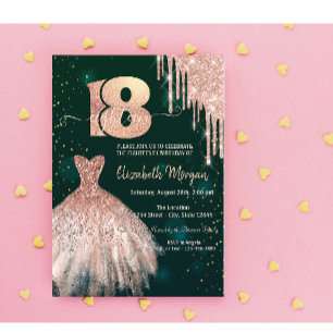 Chic Glitter Drips Dress Green 18th Birthday Invitation