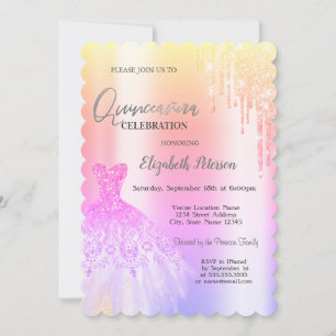 Chic Glitter Drips,Dress Ombre Quinceañera Invitation