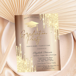 Chic Glitter Drips,Grad Cap Graduation Invitation