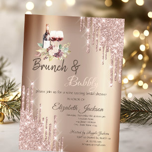 Chic Glitter Drips Wine Grapes Bridal Shower Invitation