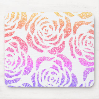 Chic Glitter Effect Colourful Roses White Mousepad