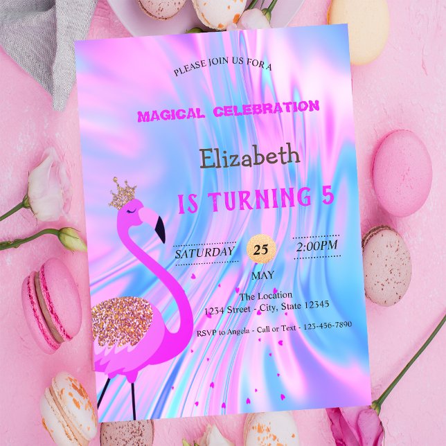 Chic Glitter Flamingo, Holographic Birthday  Invitation (Creator Uploaded)
