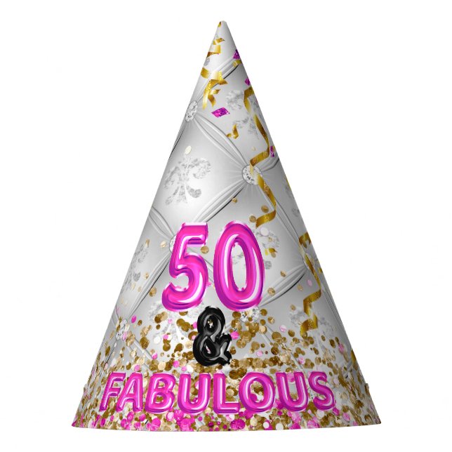 Chic Glitter Glam 50 Fabulous 50th Birthday Party Hat (Front)