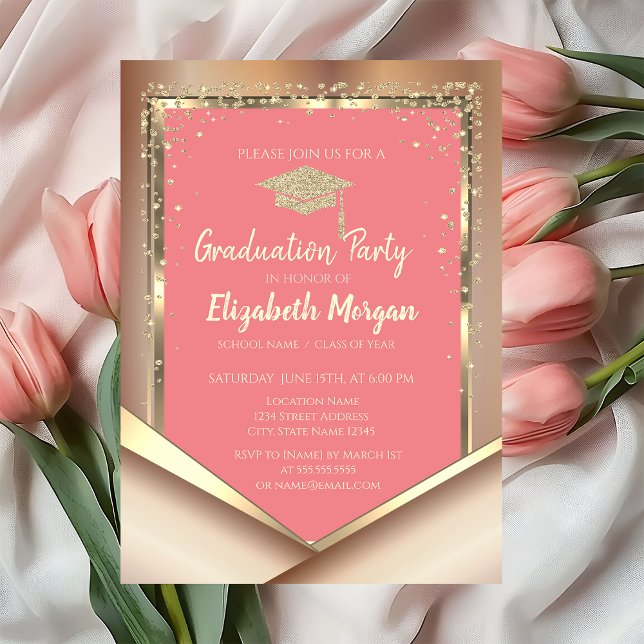 Chic Glitter Gold Diamonds Graduation  Invitation (Creator Uploaded)