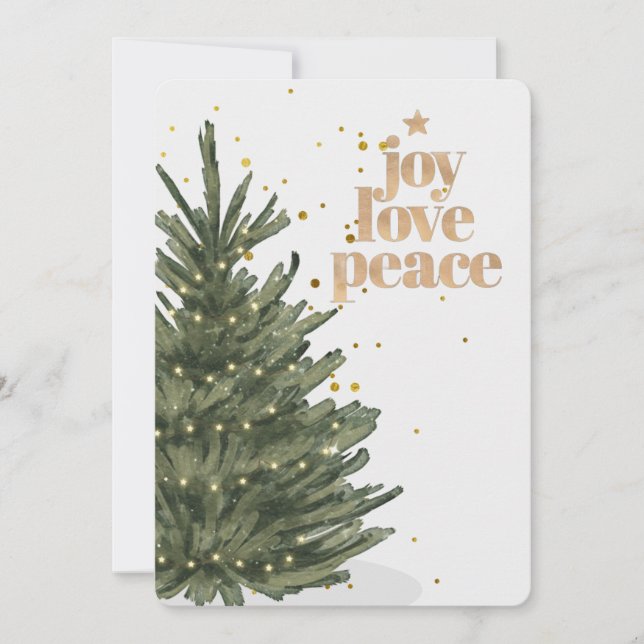 Chic Glitter Gold Script Non Photo Christmas Tree  Holiday Card (Front)